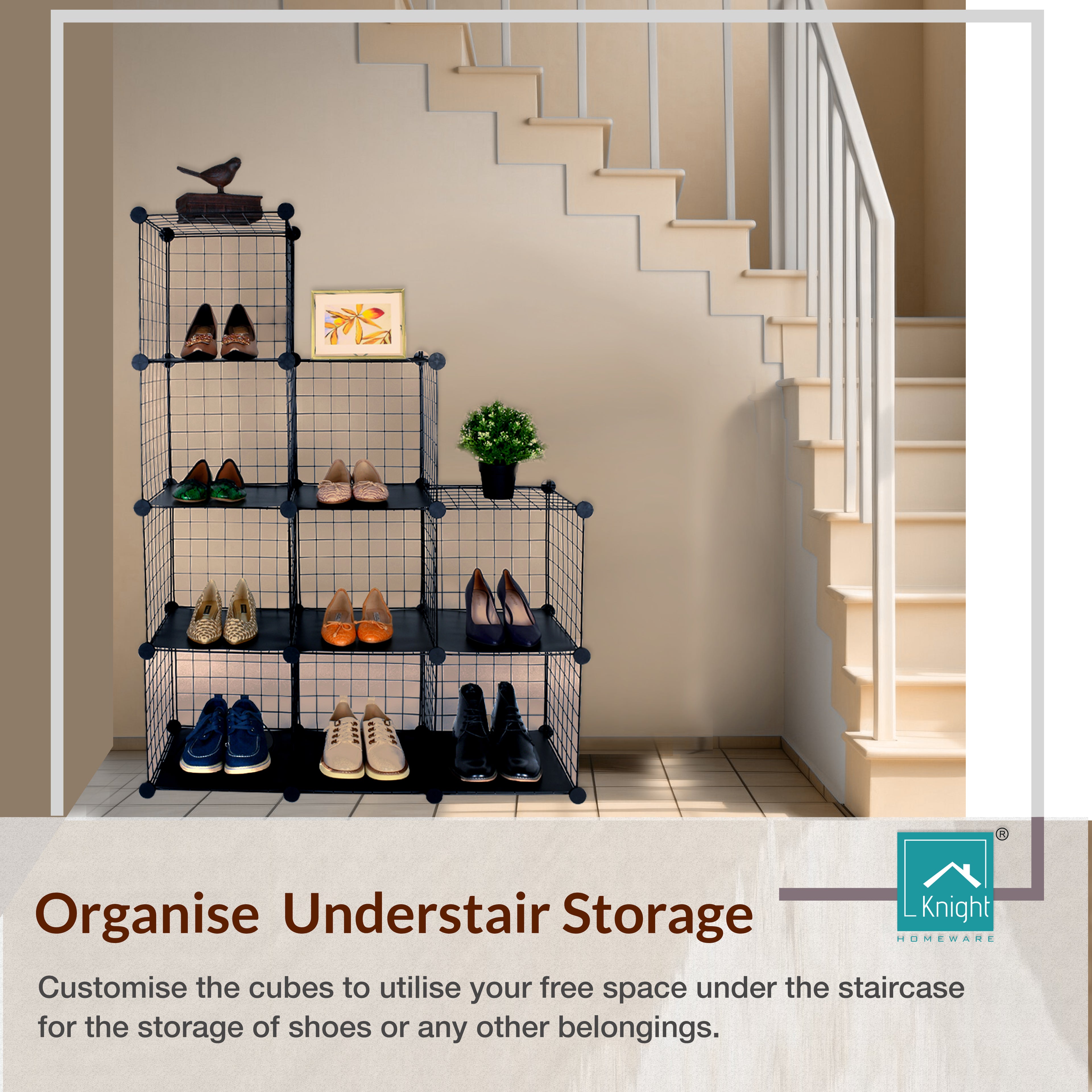 9‑Cube Interlocking Storage Rack with Metal Wire Mesh Shelves – Modular Organiser Unit| KNIGHT