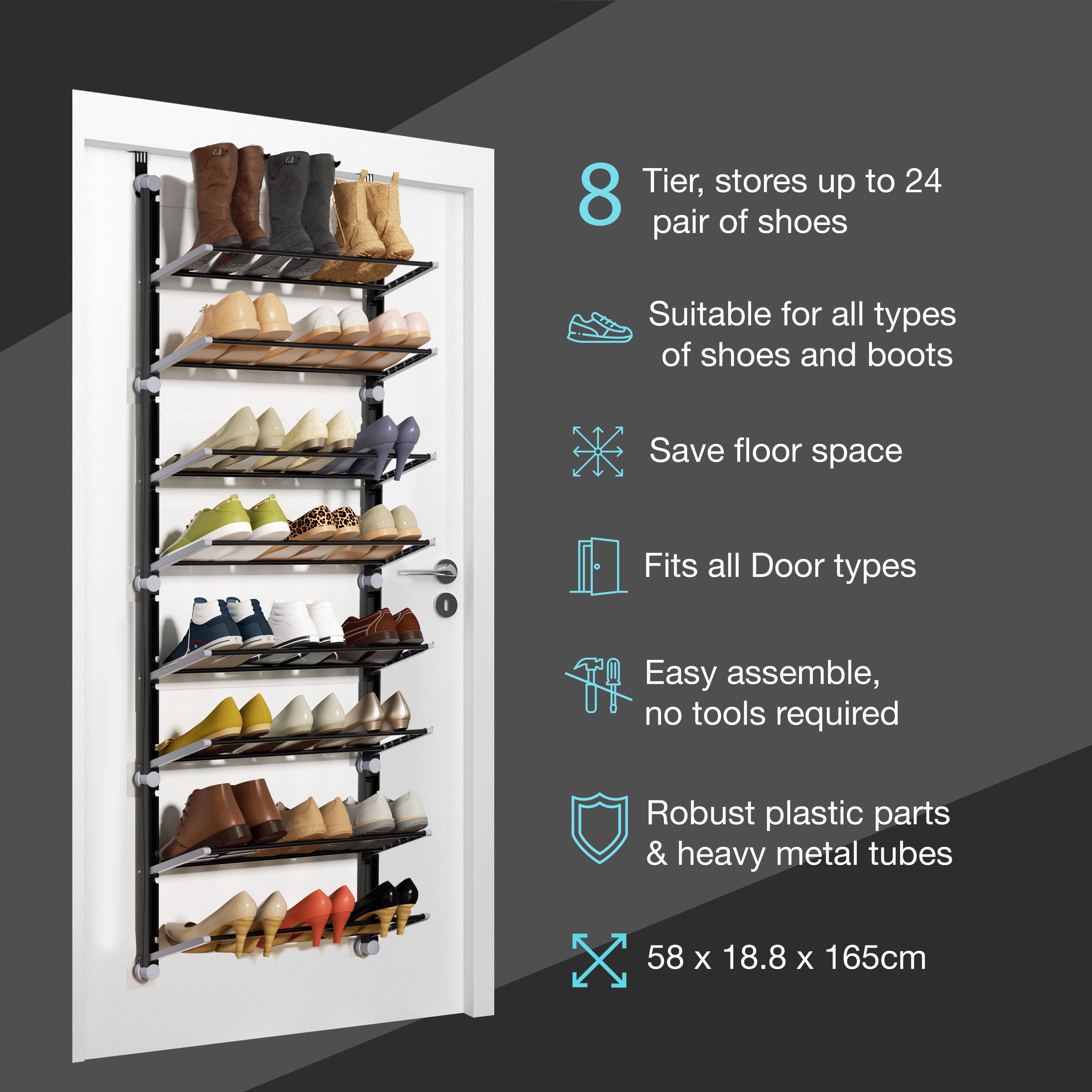 921702-KNIGHT Over Door Shoe Storage Organiser-8 Tier