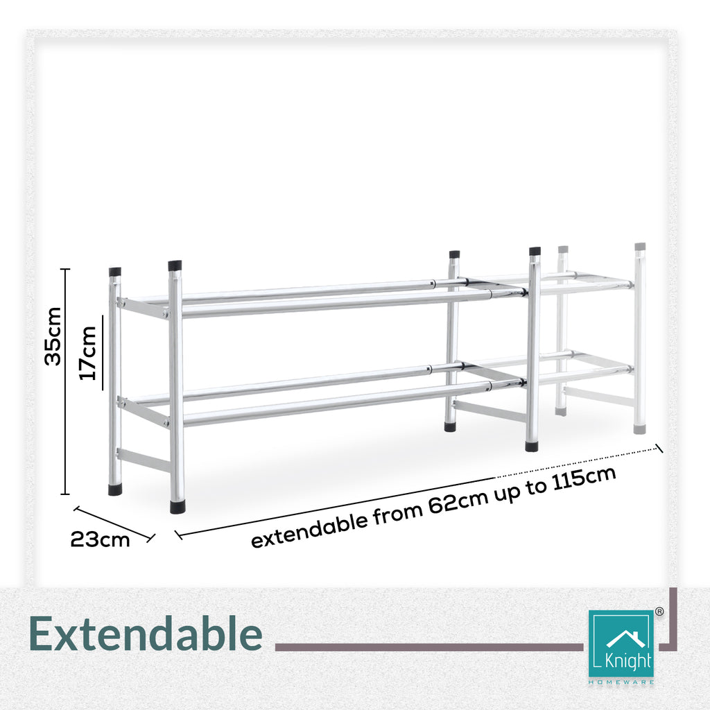 701441-KNIGHT 2 Tier Extendable Shoe Rack-2 Tier-Chrome