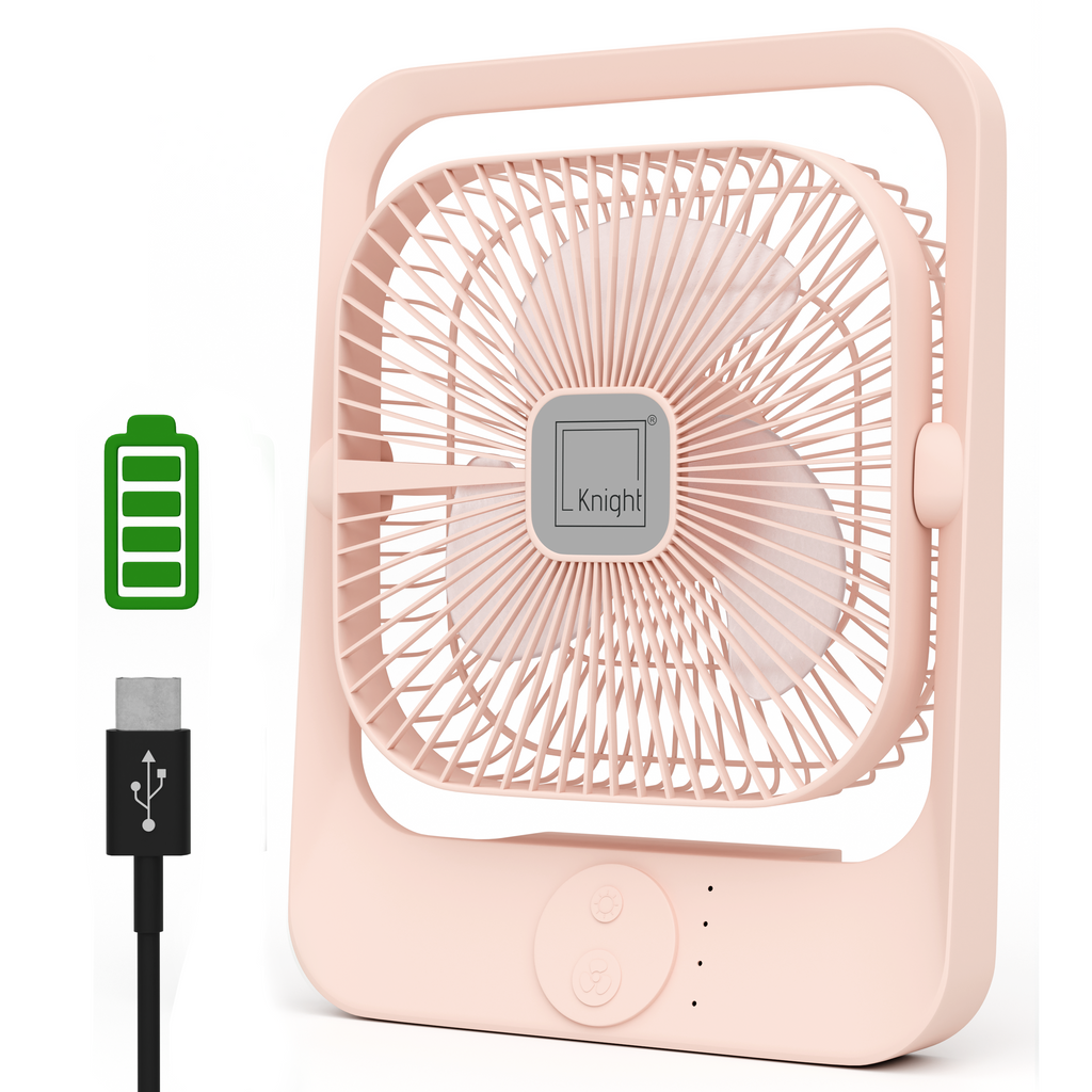 Portable Fan + Light – USB Rechargeable 2‑in‑1 Mini Cooling Fan (Pink) | KNIGHT