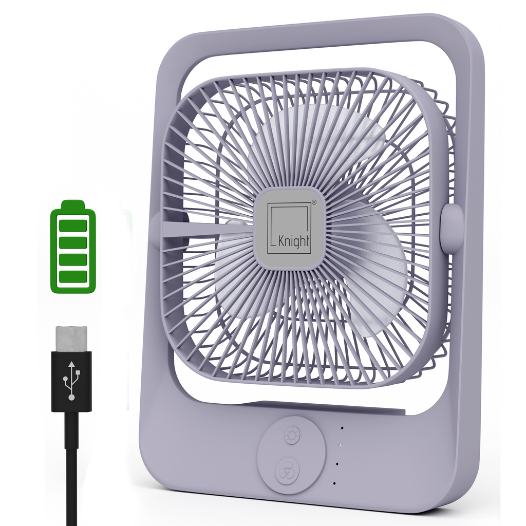 Portable Fan + Light – USB Rechargeable 2‑in‑1 Mini Cooling Fan (Purple) | KNIGHT
