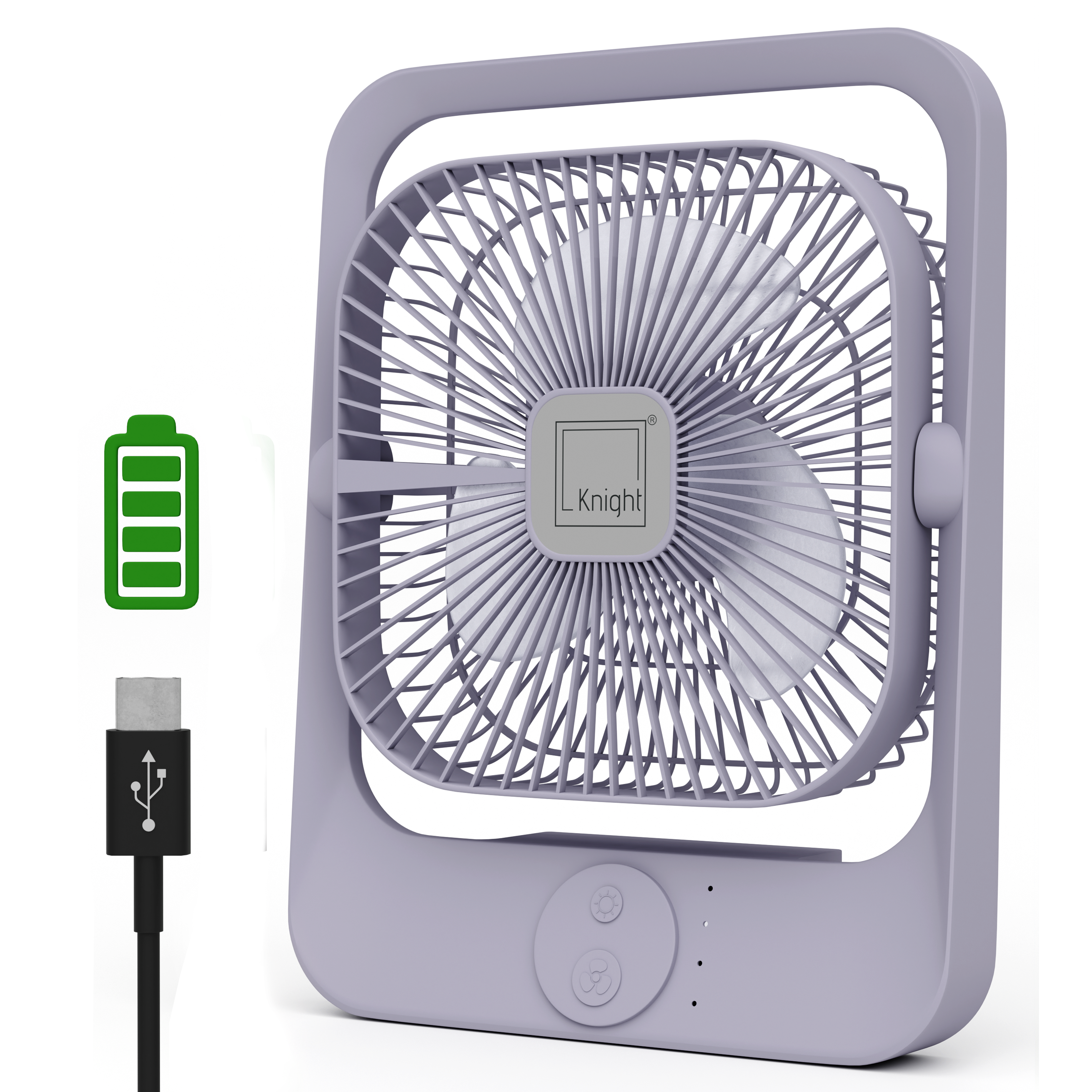 Portable Fan + Light – USB Rechargeable 2‑in‑1 Mini Cooling Fan (Purple) | KNIGHT